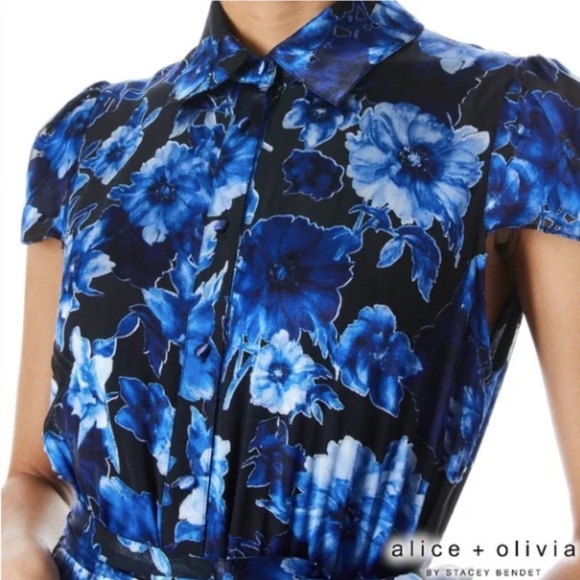 ALICE + OLIVIA WOMENS MIRANDA SHORT SLEEVE MAXI DRESS BUTTON DOWN BLACK FLORAL - Picture 7 of 13